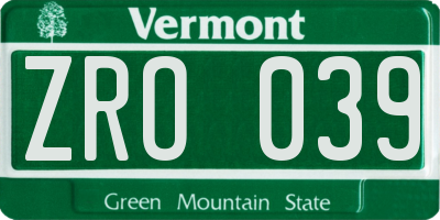VT license plate ZRO039