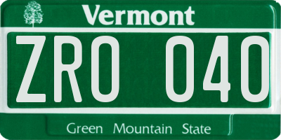 VT license plate ZRO040