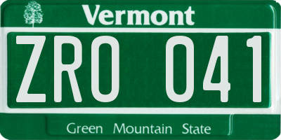 VT license plate ZRO041