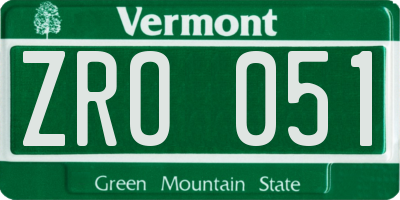 VT license plate ZRO051