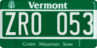 VT license plate ZRO053