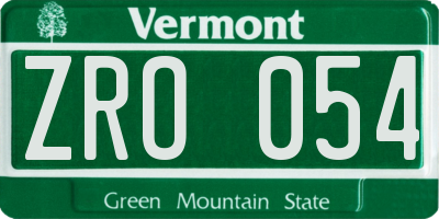 VT license plate ZRO054