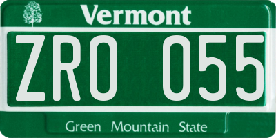 VT license plate ZRO055
