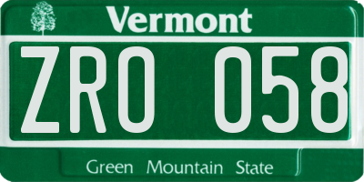 VT license plate ZRO058