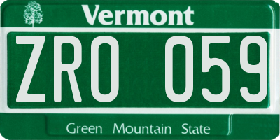 VT license plate ZRO059