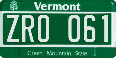 VT license plate ZRO061