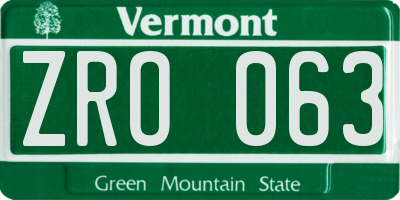 VT license plate ZRO063