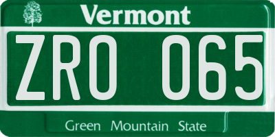 VT license plate ZRO065