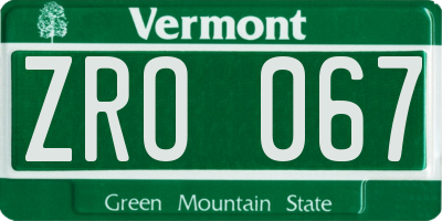 VT license plate ZRO067