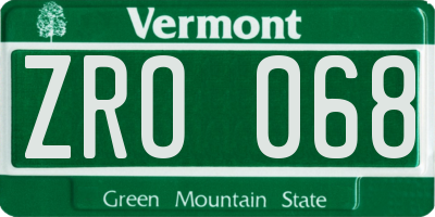 VT license plate ZRO068