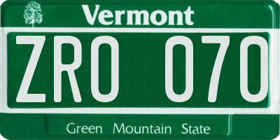 VT license plate ZRO070