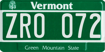 VT license plate ZRO072