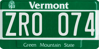 VT license plate ZRO074