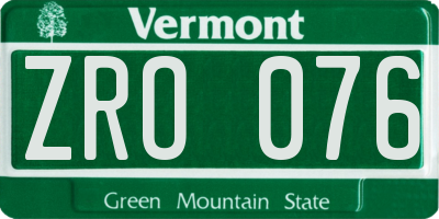 VT license plate ZRO076