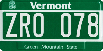 VT license plate ZRO078