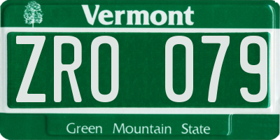 VT license plate ZRO079