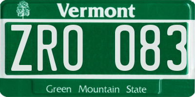 VT license plate ZRO083