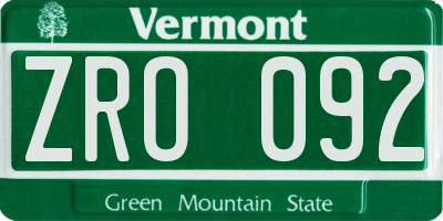 VT license plate ZRO092