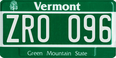 VT license plate ZRO096