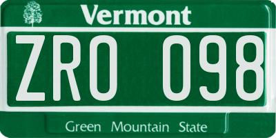 VT license plate ZRO098