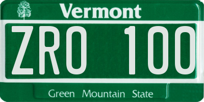 VT license plate ZRO100