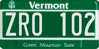VT license plate ZRO102