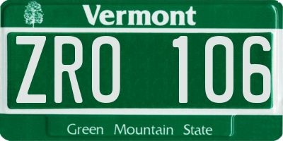 VT license plate ZRO106