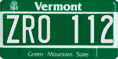 VT license plate ZRO112