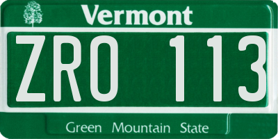 VT license plate ZRO113