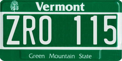 VT license plate ZRO115