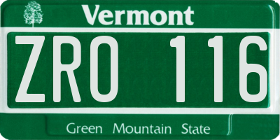 VT license plate ZRO116