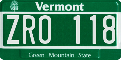 VT license plate ZRO118