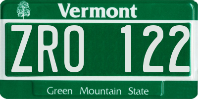 VT license plate ZRO122