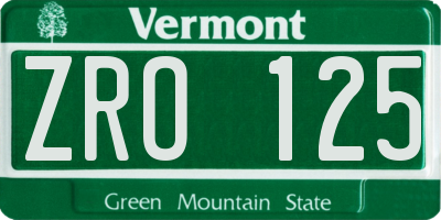 VT license plate ZRO125