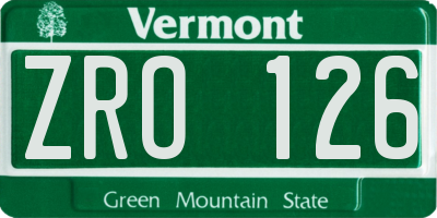 VT license plate ZRO126