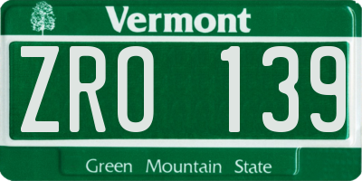 VT license plate ZRO139