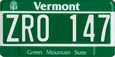 VT license plate ZRO147