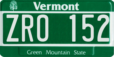 VT license plate ZRO152