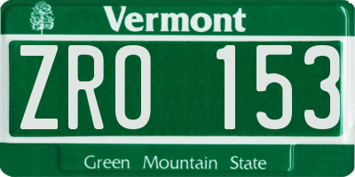 VT license plate ZRO153