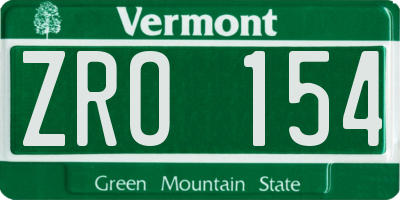 VT license plate ZRO154
