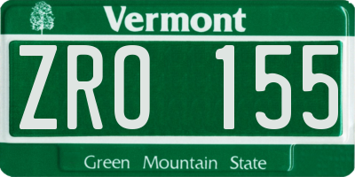 VT license plate ZRO155