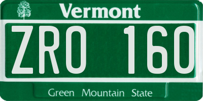 VT license plate ZRO160