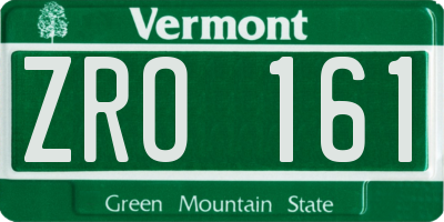 VT license plate ZRO161
