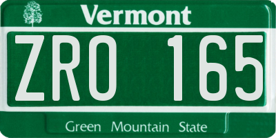 VT license plate ZRO165