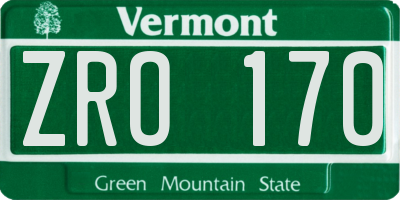 VT license plate ZRO170