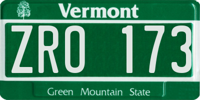 VT license plate ZRO173