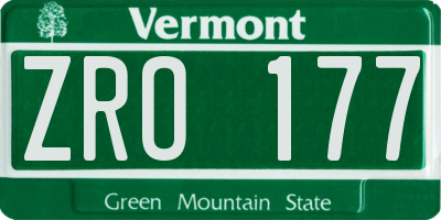 VT license plate ZRO177