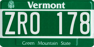 VT license plate ZRO178