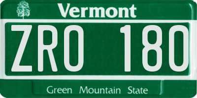 VT license plate ZRO180