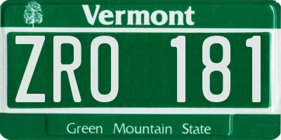 VT license plate ZRO181